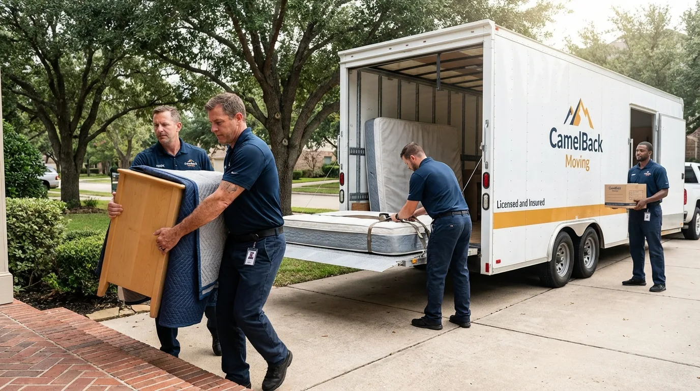 Crew loading residential truck for cross-state move from Julian, CA
