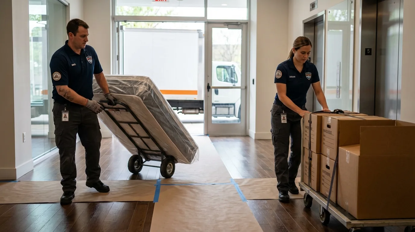 Professional apartment movers loading elevator in Julian, CA